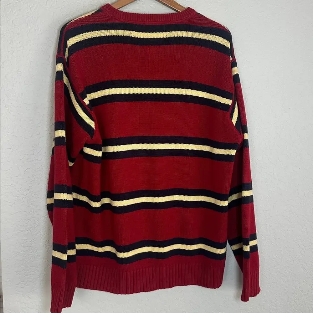 Vintage 90s Tommy Hilfiger Red Navy Striped Crewneck Sweater Collegiate Mens XL